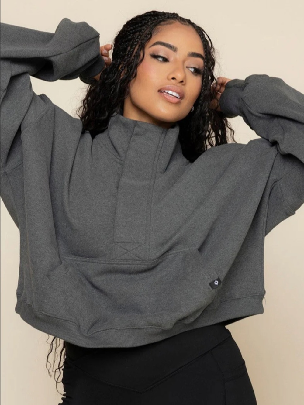 Popflex Ooey Gooey Crop Half Zip - Charcoal Heather